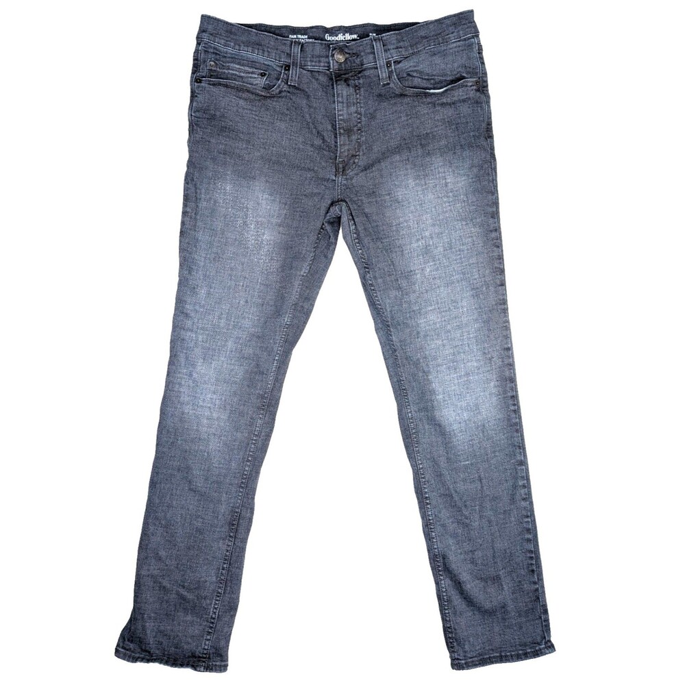 Goodfellow Mens Jeans 36x32 Dark Gray Blue Wash Slim Fit Fair Trade Cert. Denim